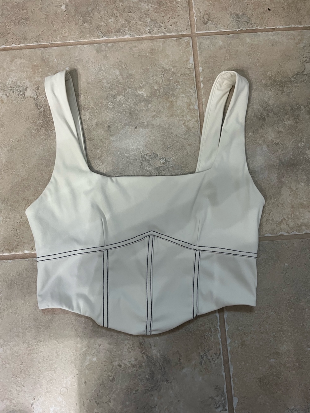 Olivaceous Cream Crop Top with Black Contrast Stitching